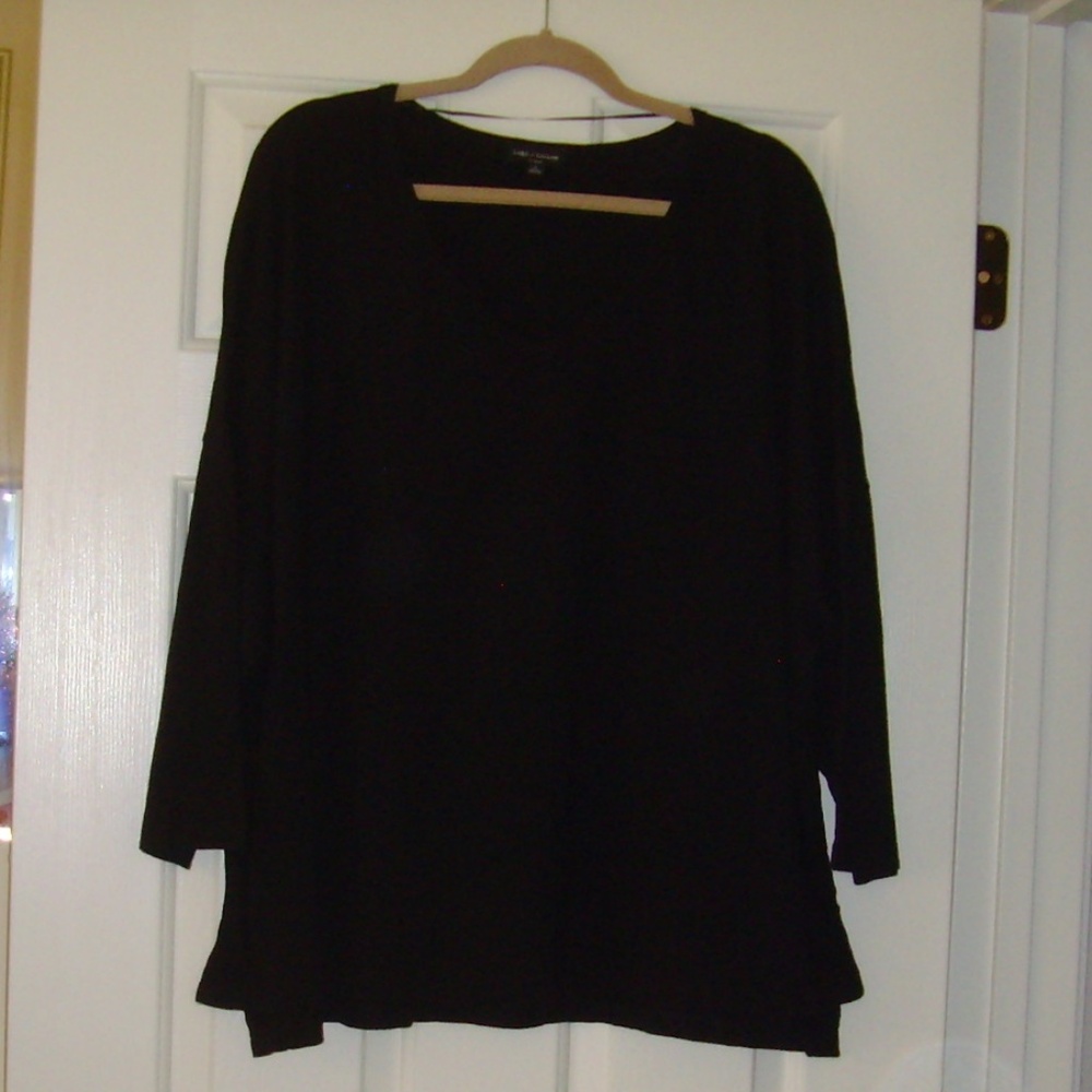 Lord & Taylor Woman 100% Cotton Long Sleeve Tee 3X BLACK